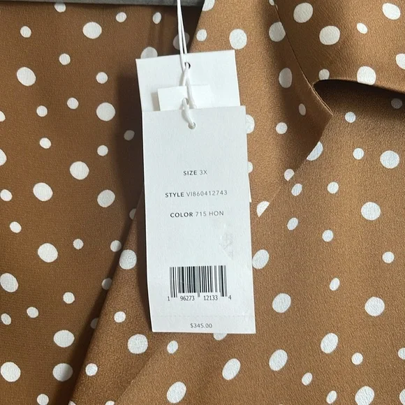 NWT Vince Tossed Dot Button-front Silk Blouse In Brown - Picture 12 of 14